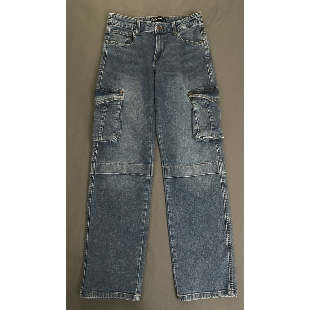 Chic Connect Cargo Jeans Womens Size 9 Mid Rise Straight Leg Pockets Med Wash